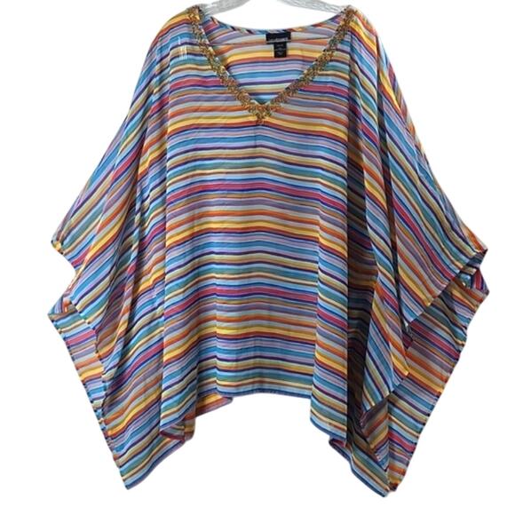 Lane Bryant Tops - Lane Bryant Womens Sz 26/28 V-Neck Gold Beading Fairy Flowy Vacation Caftan Top